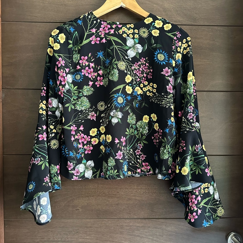 Catherine Malandrino Floral Boxy Waterfall Sleeve Blouse XS